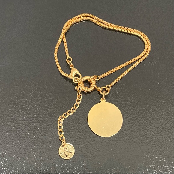 LK Gold-tone Double Chain “I Love You” Round name Plate Bracelet - Picture 7 of 15